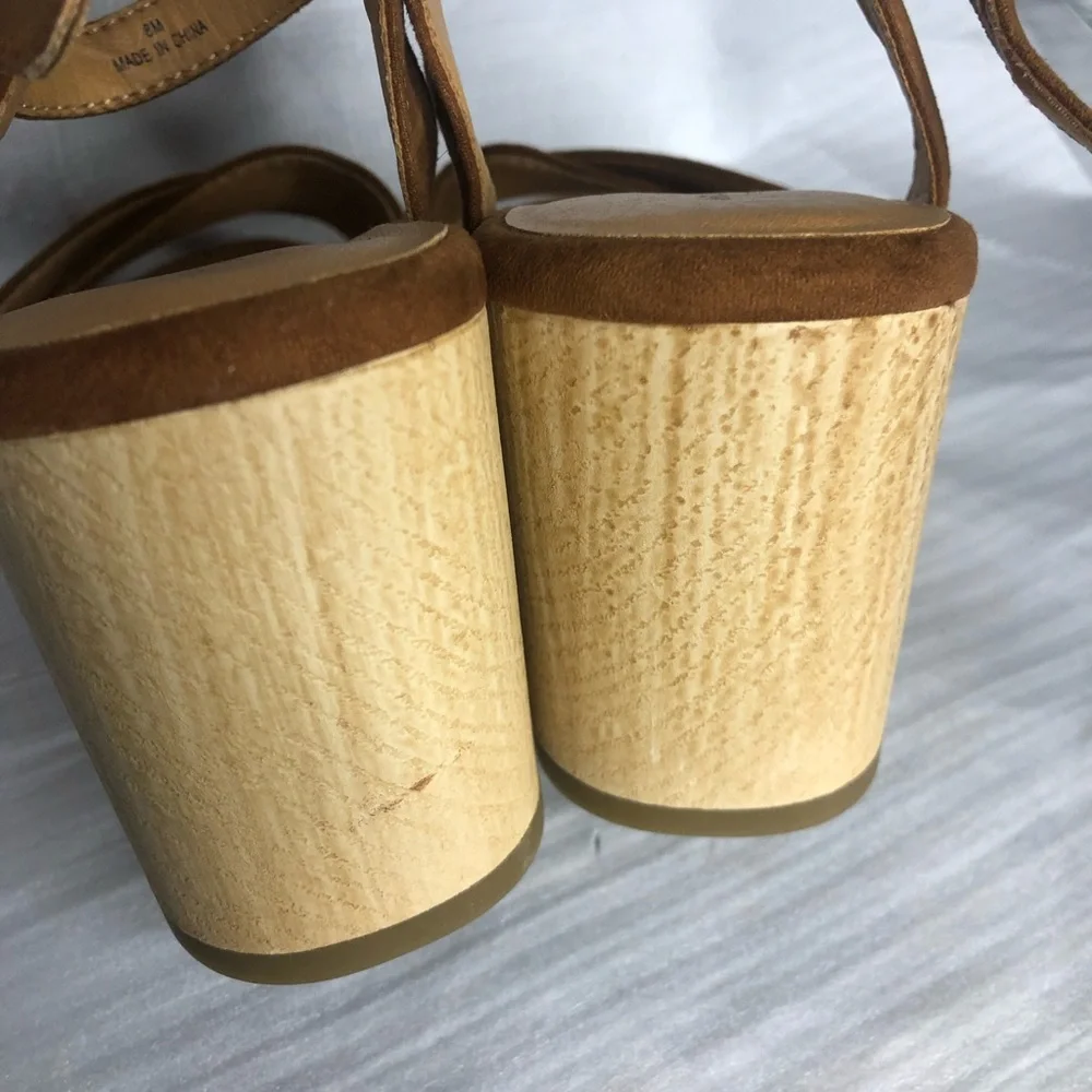 American Eagle Womens‎ Platform Sandals 8 Brown Wooden Chunky Heel Retro